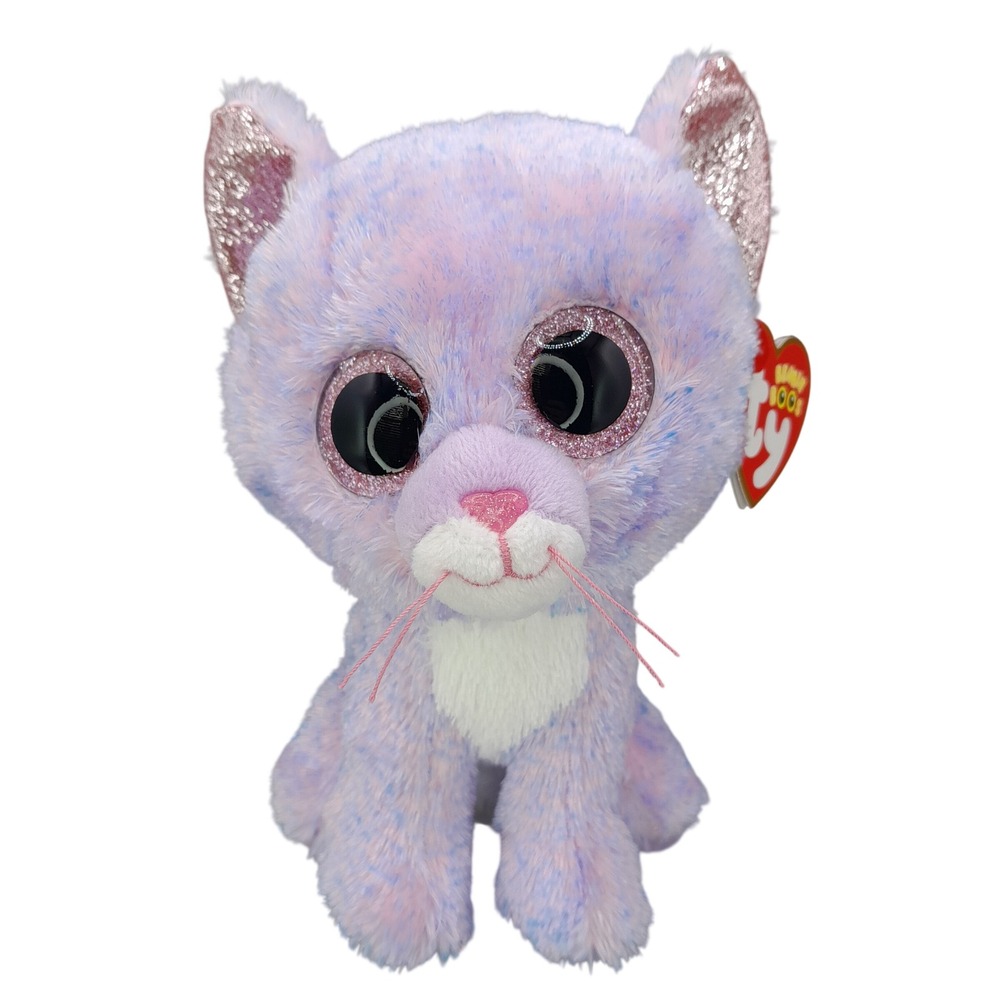 Ty Beanie Boos Cassidy Cat Plush Purple Pink Glitter Eyes Stuffed Animal 6 inch